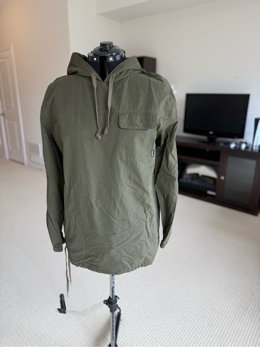 Empyre King Olive Ripstop Hooded Pullover Windbreaker Jacket